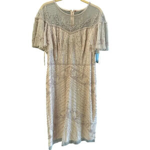 Adrianna Papell Bridal Blush Embellished Mesh Beaded Short Dress Size 10